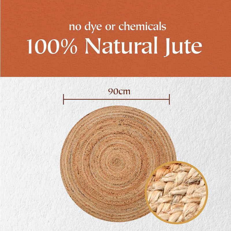 Jute Area Rug 100% Natural Fibre Hand Woven