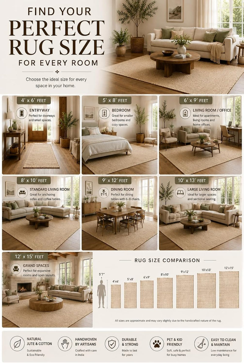 Jute Cotton Area Rug Handcrafted Traditional Rugs-Hand Woven