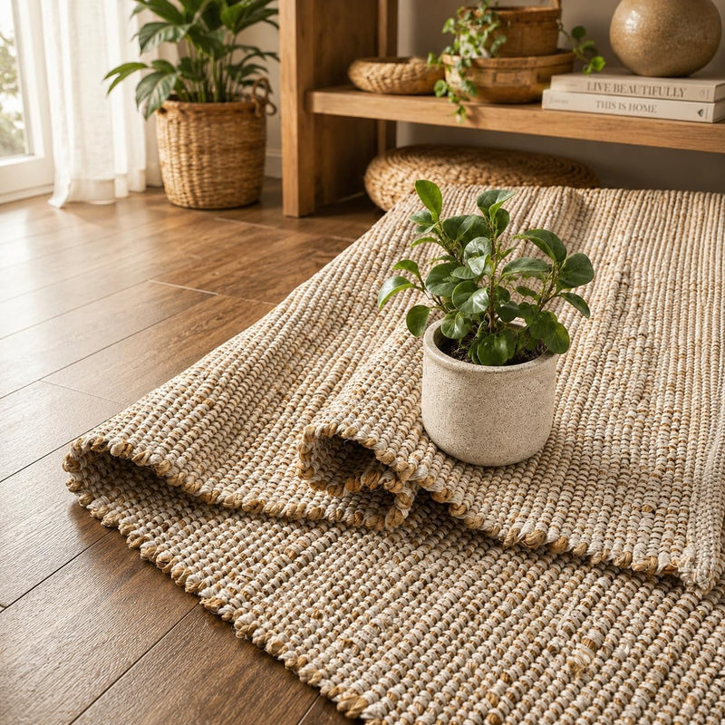 Jute Cotton Area Rug Handcrafted Traditional Rugs-Hand Woven