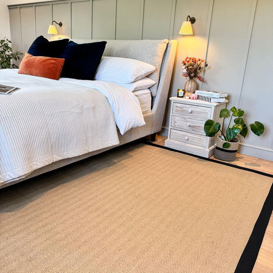 Jute Cotton Bordered Rugs Herringbone Chevron Rubber Backed