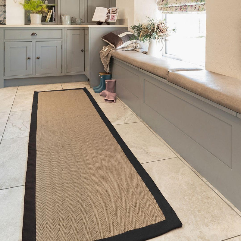 Jute Cotton Bordered Rugs Herringbone Chevron Rubber Backed