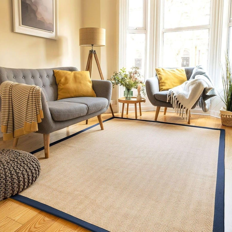 Jute Rug Braided Natural Border Rustic Rectangular Eco-Friendly