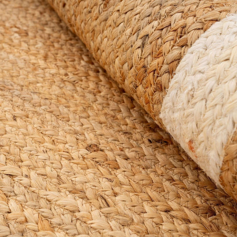 Jute Rug Braided Natural Border Rustic Rectangular Eco-Friendly