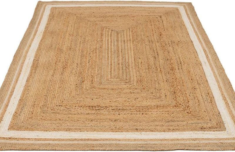 Jute Rug Braided Natural Border Rustic Rectangular Eco-Friendly