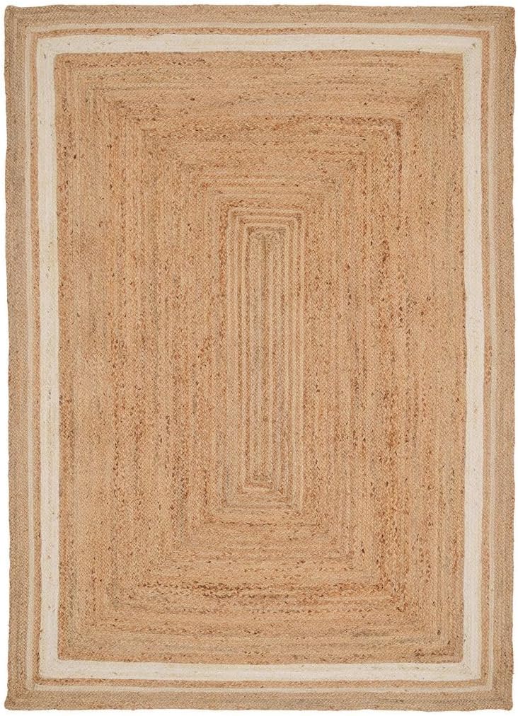 Jute Rug Braided Natural Border Rustic Rectangular Eco-Friendly