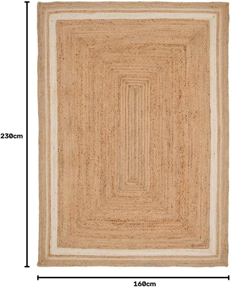 Jute Rug Braided Natural Border Rustic Rectangular Eco-Friendly