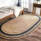 Jute Rug Natural Hand Braided Oval Shape Area