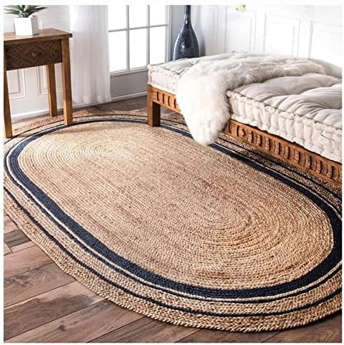 Jute Rug Natural Hand Braided Oval Shape Area