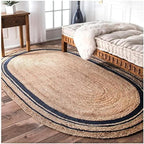 Jute Rug Natural Hand Braided Oval Shape Area