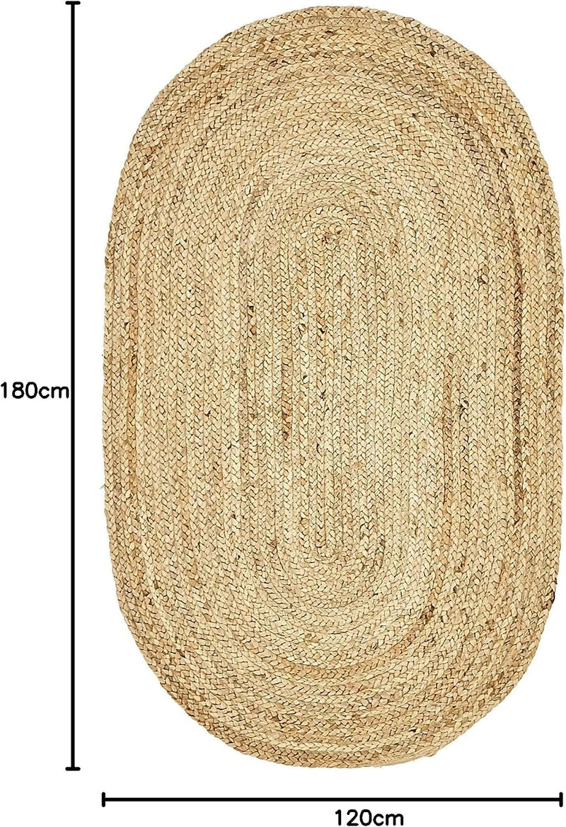 Jute Rug Natural Hand Braided Oval Shape Area