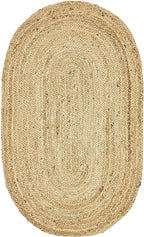 Jute Rug Natural Hand Braided Oval Shape Area