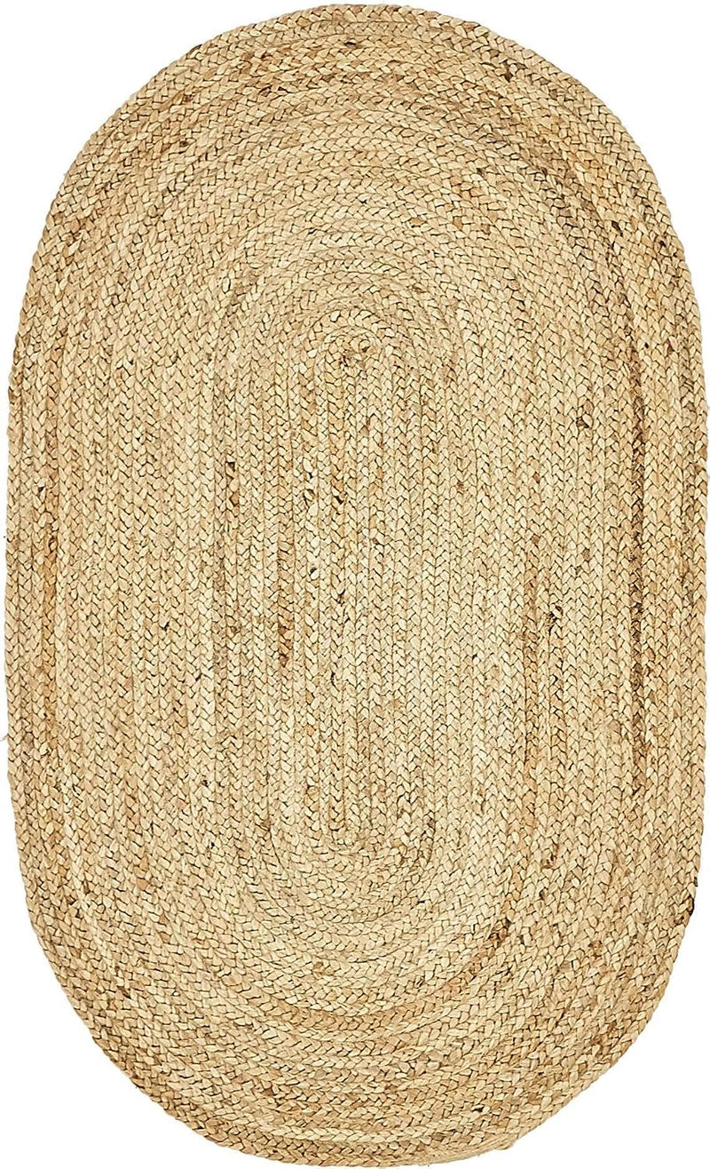 Jute Rug Natural Hand Braided Oval Shape Area