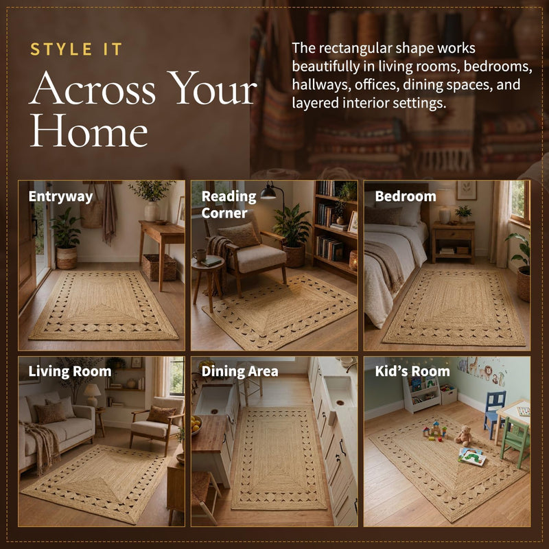 Jute Rug Natural Handmade Rectangle