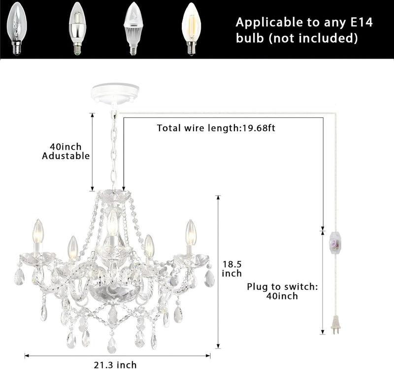 K9 Crystal Chandelier Pendant Light 5-Light 54x47CM Hardwired