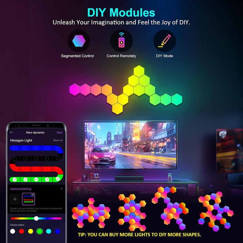 LED Lights — Hex Wall Light RGB Gaming (12 Pack)