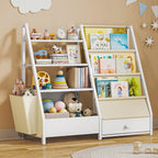 Bookshelf 4 Tier Kids Bookcase Wooden Childrens Single