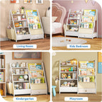 Bookshelf 4 Tier Kids Bookcase Wooden Childrens Single