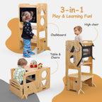Kids 3-In-1 Montessori Learning Tower Foldable Wooden Kitchen