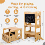 Kids 3-In-1 Montessori Learning Tower Foldable Wooden Kitchen