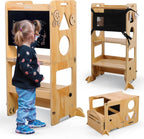 Kids 3-In-1 Montessori Learning Tower Foldable Wooden Kitchen