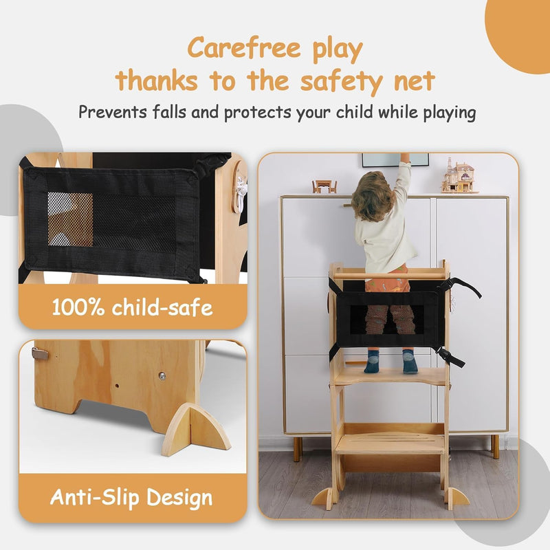 Kids 3-In-1 Montessori Learning Tower Foldable Wooden Kitchen