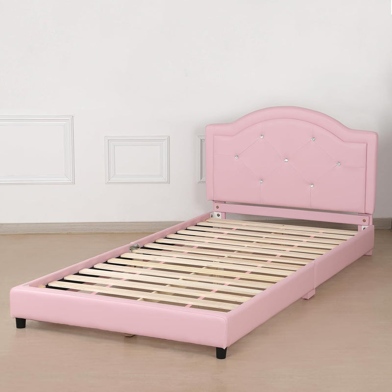 Kids Bed Frame Pvc Leather Children's Toddler