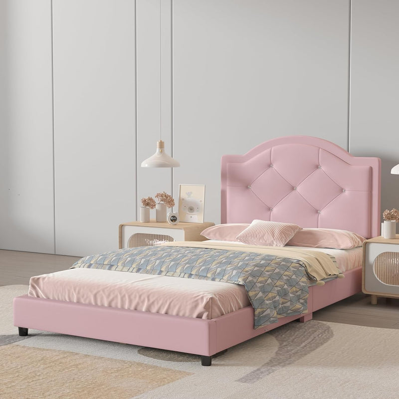 Kids Bed Frame Pvc Leather Children's Toddler