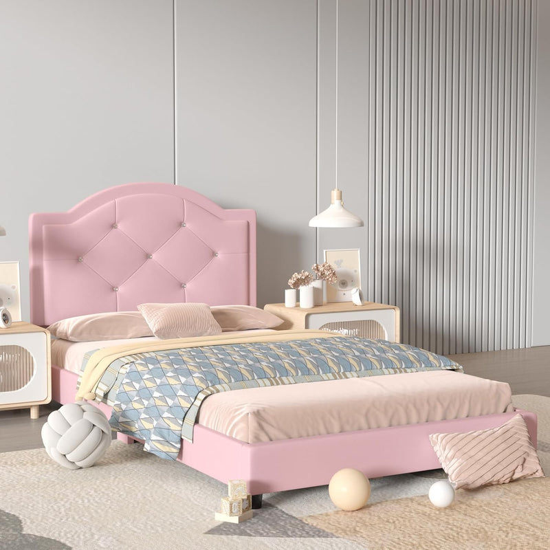 Kids Bed Frame Pvc Leather Children's Toddler