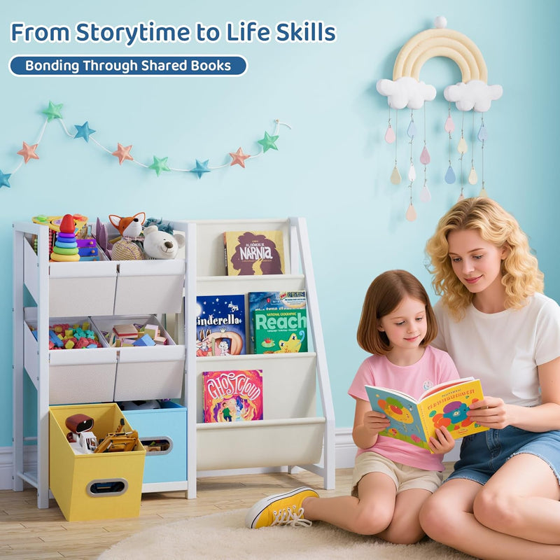 Kids Bookcase 3-Tier Bookshelf with 6 Toy Storage