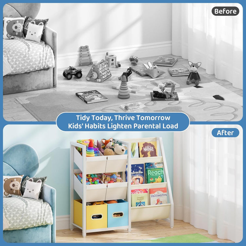 Kids Bookcase 3-Tier Bookshelf with 6 Toy Storage