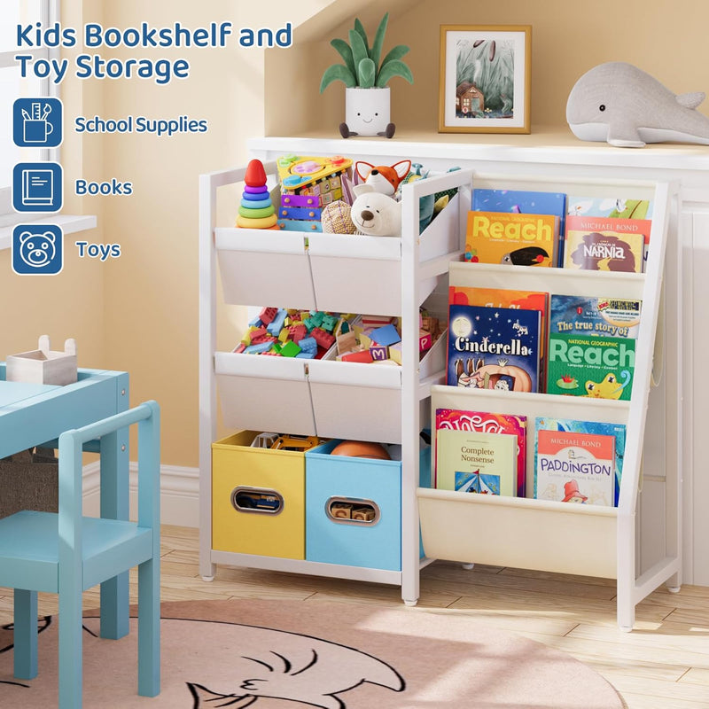 Kids Bookcase 3-Tier Bookshelf with 6 Toy Storage