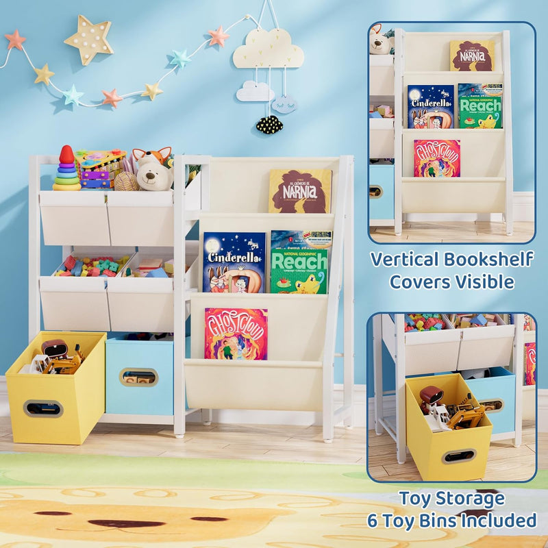 Kids Bookcase 3-Tier Bookshelf with 6 Toy Storage