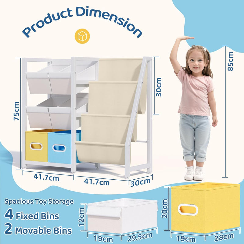 Kids Bookcase 3-Tier Bookshelf with 6 Toy Storage