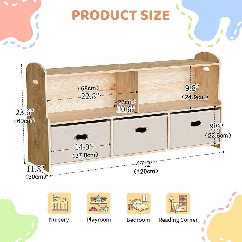 Kids Bookshelf 5-Section Wooden Storage Cabinet 120CM
