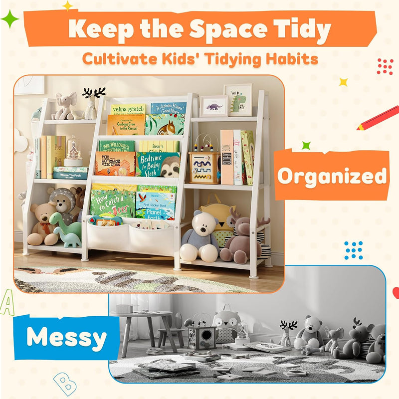 Kids Bookshelf and Toy Storage Organiser: 3-Tier Sling