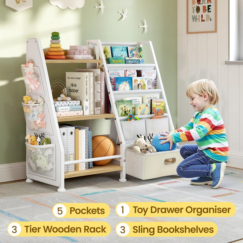 Kids Bookshelf and Toy Storage Organiser: 3-Tier Sling