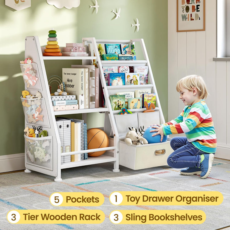 Kids Bookshelf and Toy Storage Organiser: 3-Tier Sling