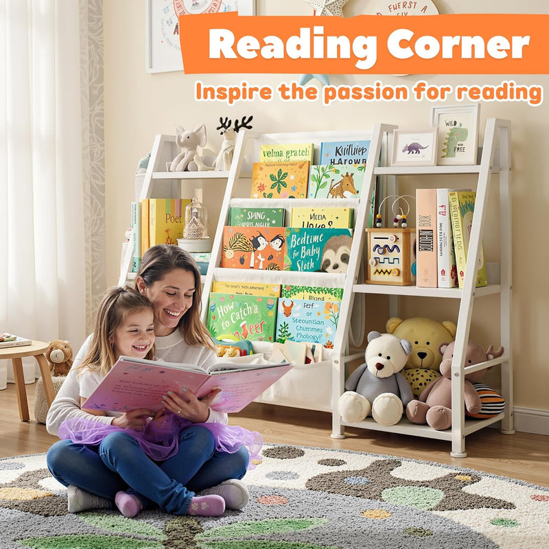 Kids Bookshelf and Toy Storage Organiser: 3-Tier Sling