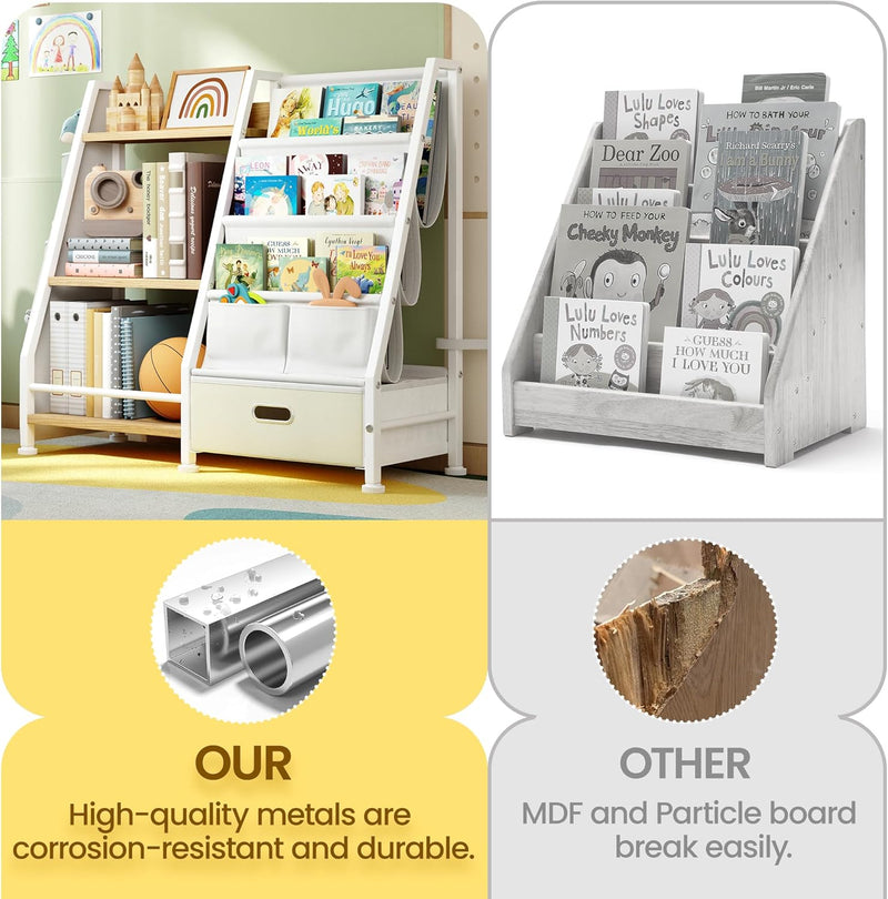 Kids Bookshelf and Toy Storage Organiser: 3-Tier Sling