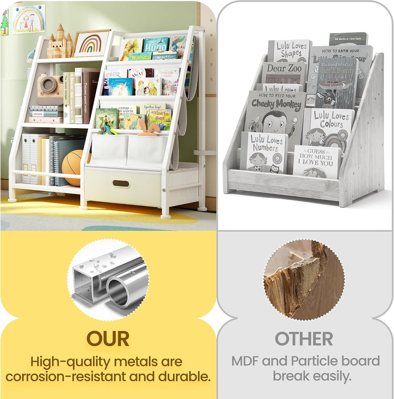 Kids Bookshelf and Toy Storage Organiser: 3-Tier Sling