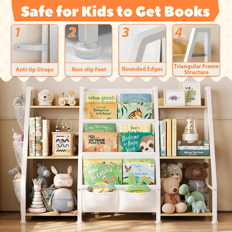 Kids Bookshelf and Toy Storage Organiser: 3-Tier Sling
