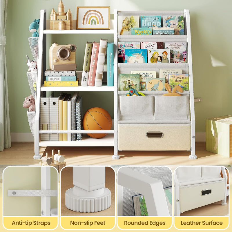 Kids Bookshelf and Toy Storage Organiser: 3-Tier Sling