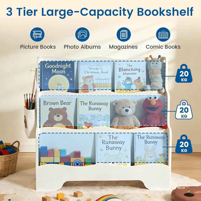 Kids Bookshelf Childrens Bookcase 3 Tier Wooden Book