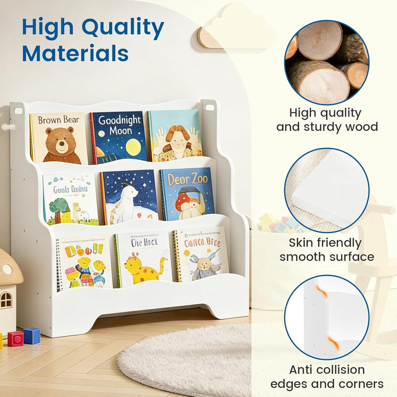 Kids Bookshelf Childrens Bookcase 3 Tier Wooden Book