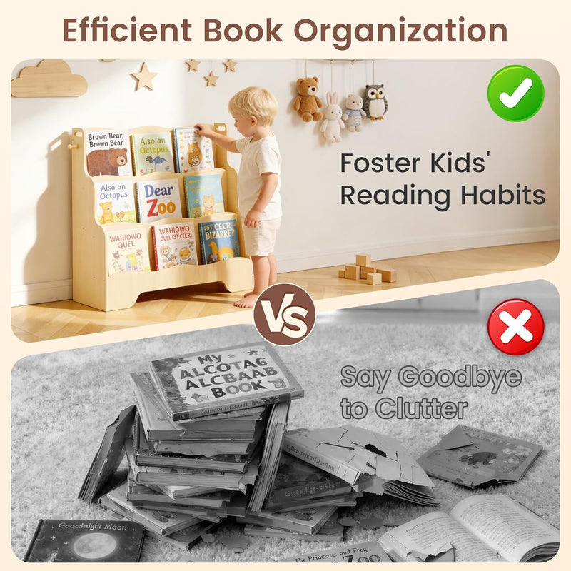 Kids Bookshelf Childrens Bookcase 3 Tier Wooden Book
