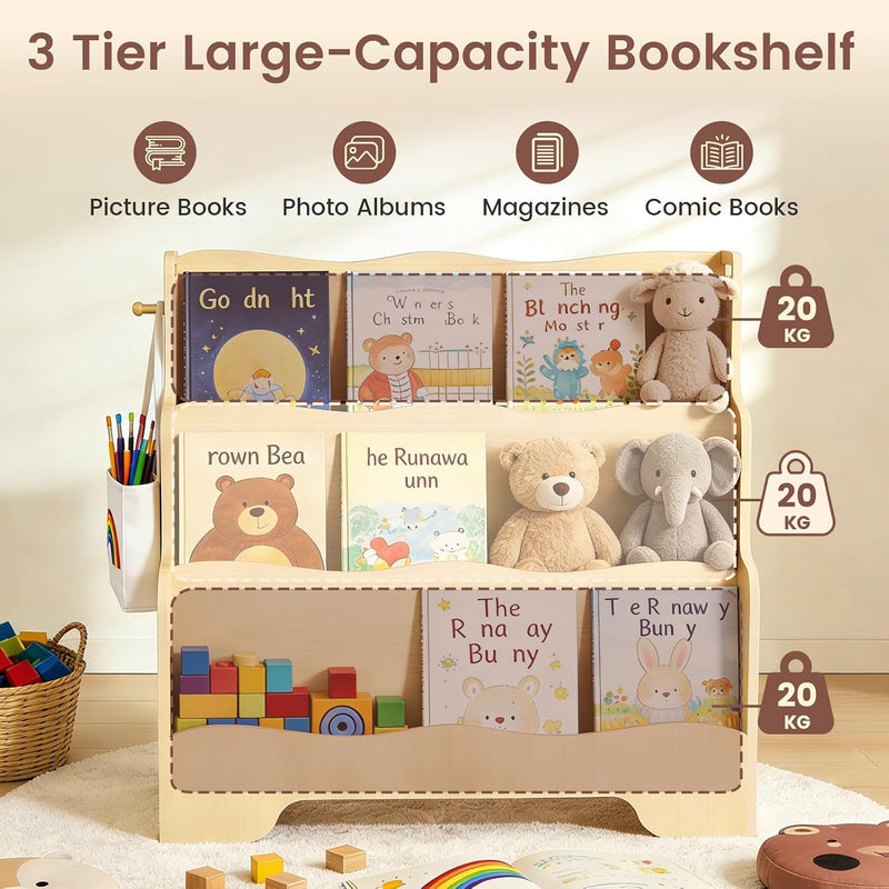 Kids Bookshelf Childrens Bookcase 3 Tier Wooden Book