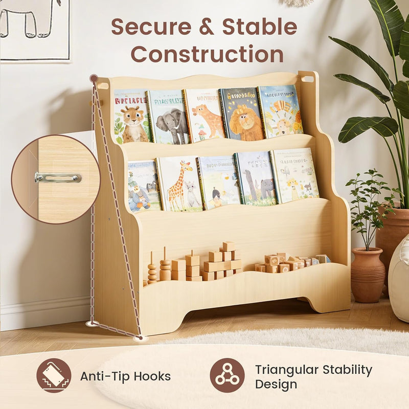 Kids Bookshelf Childrens Bookcase 3 Tier Wooden Book