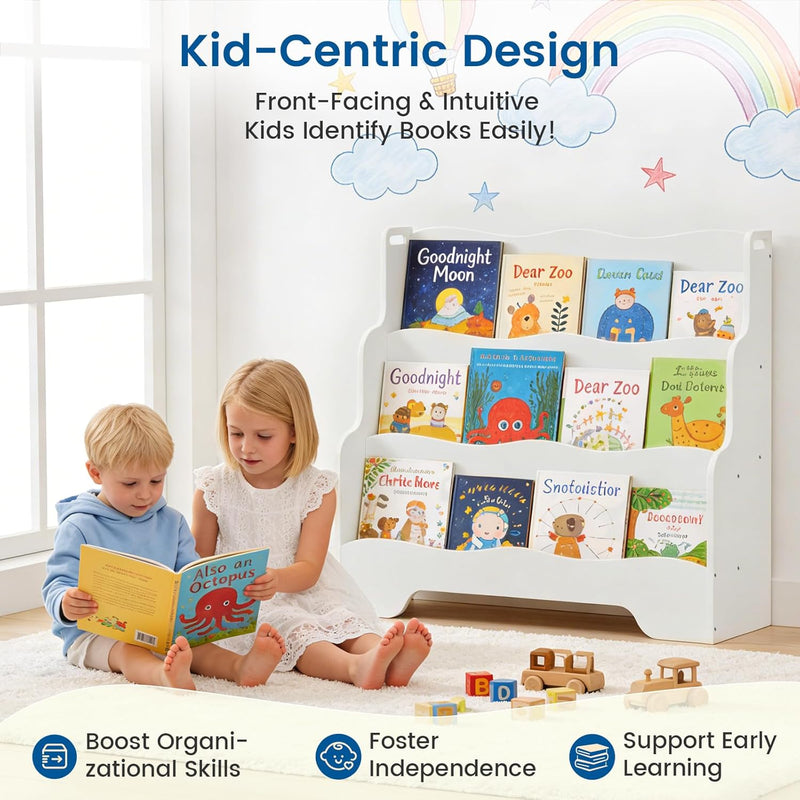 Kids Bookshelf Childrens Bookcase 3 Tier Wooden Book