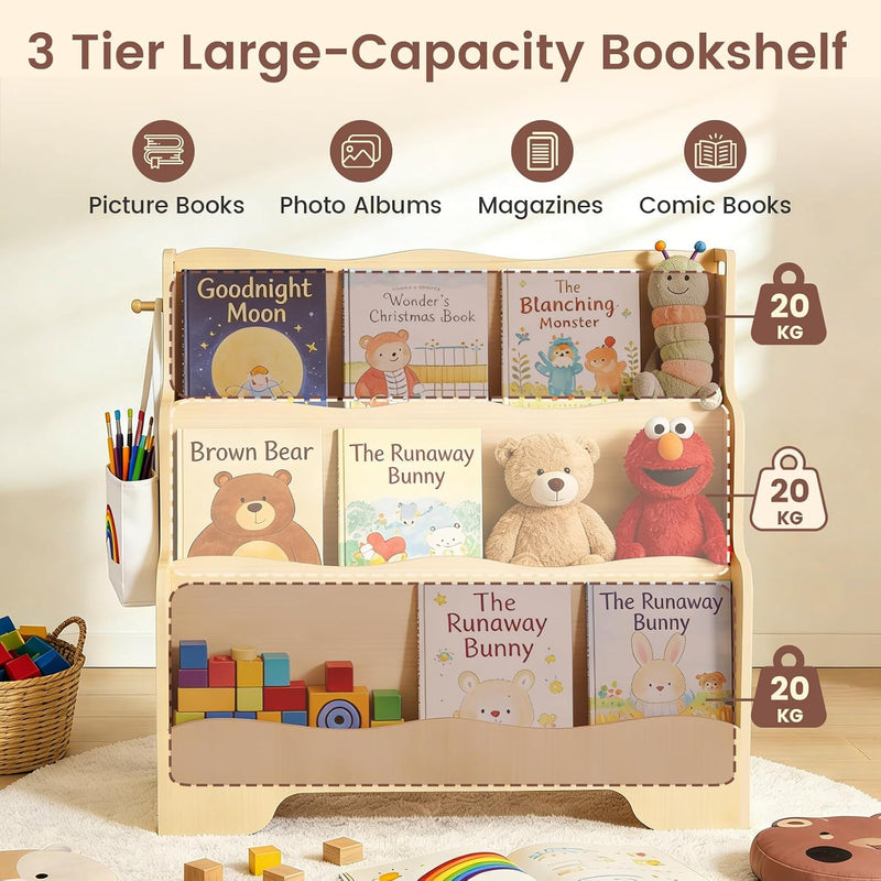 Kids Bookshelf Childrens Bookcase 3 Tier Wooden Book