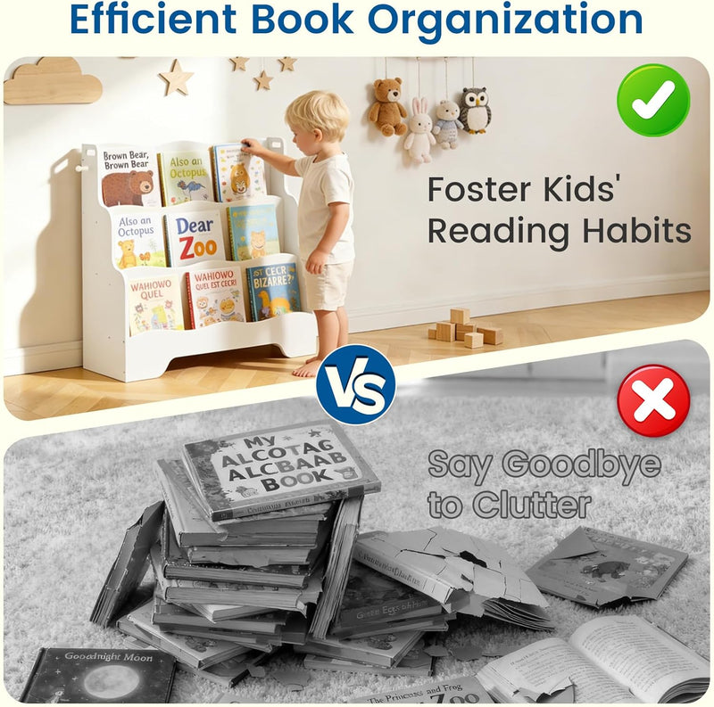 Kids Bookshelf Childrens Bookcase 3 Tier Wooden Book